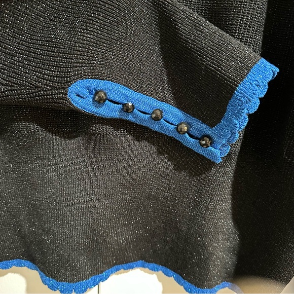 Liz Claiborne Sweater Women's XXL Black & Blue metallic knit Sweater - Picture 5 of 9